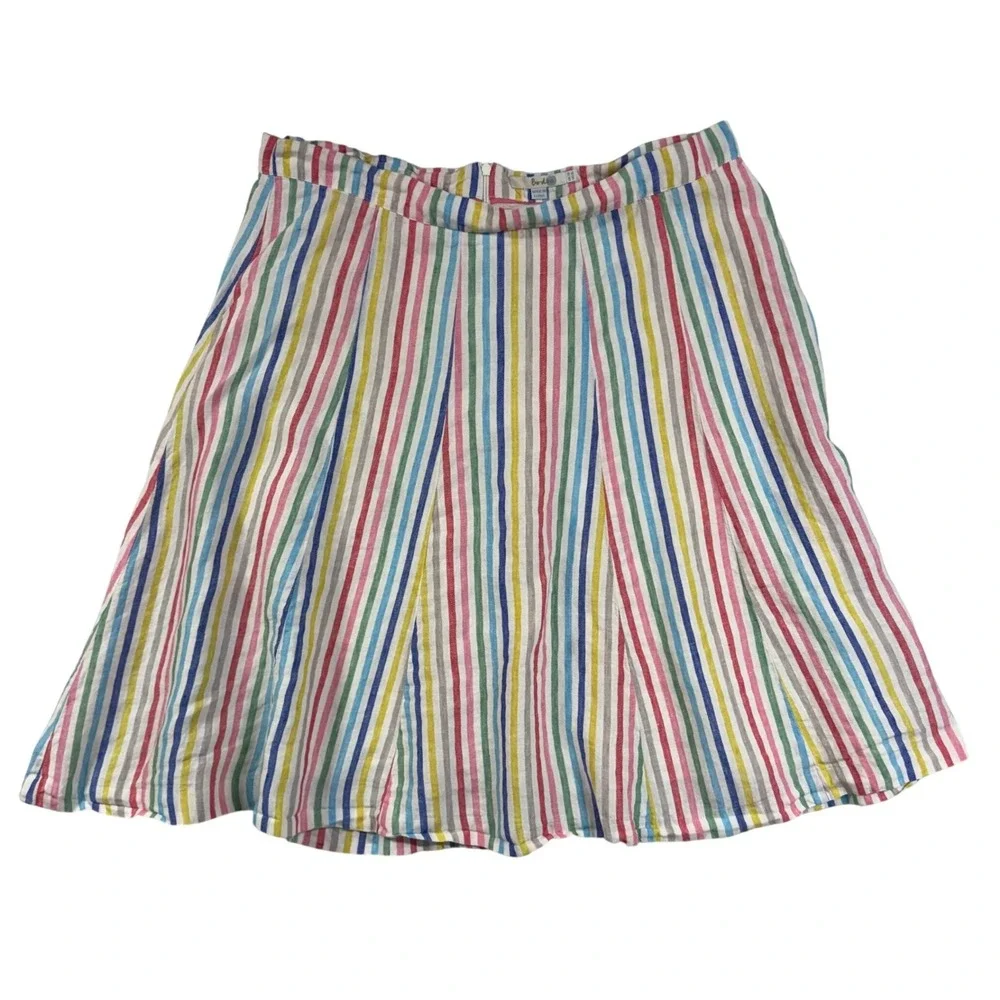 Boden 16 Cora A-Line Midi Skirt Rainbow Stripe 100% Linen Pride Preppy Pastel